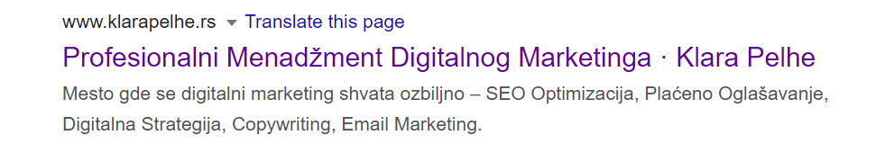 Primer meta description taga klara meta description