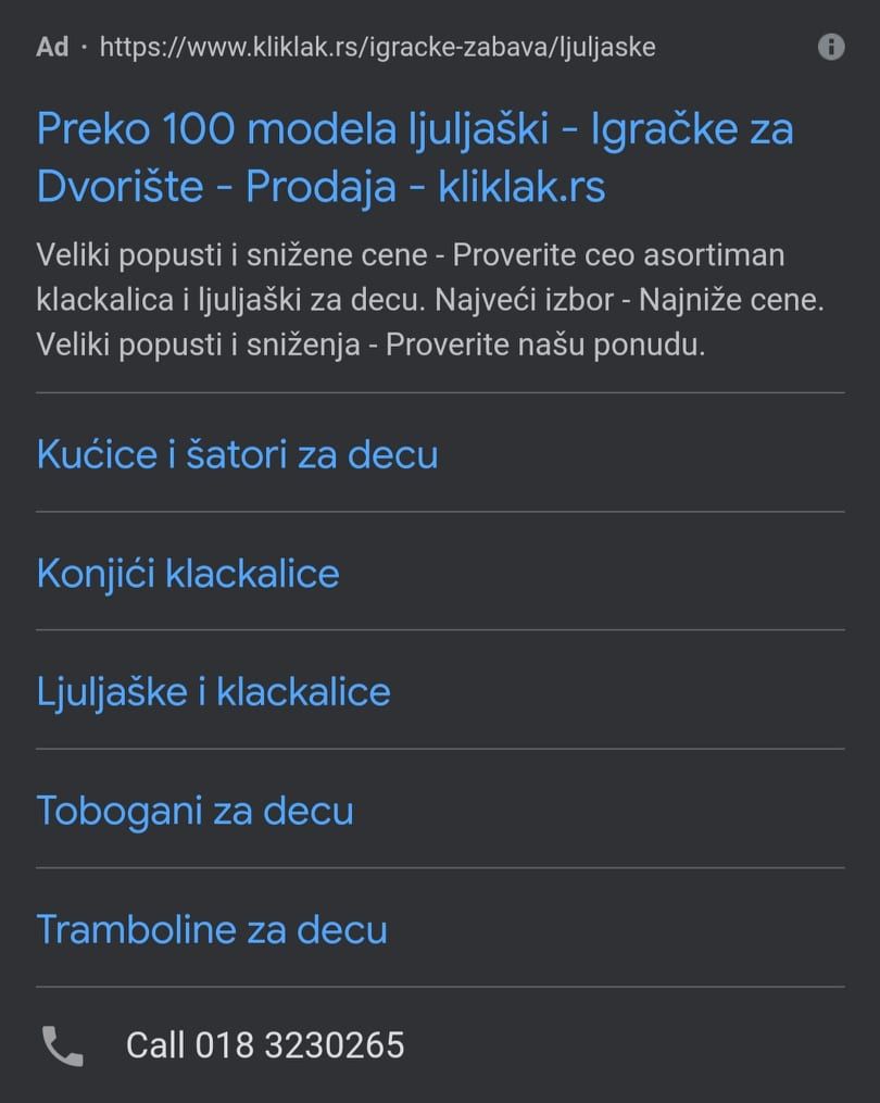 Primer Search Network Oglasa search network oglas primer