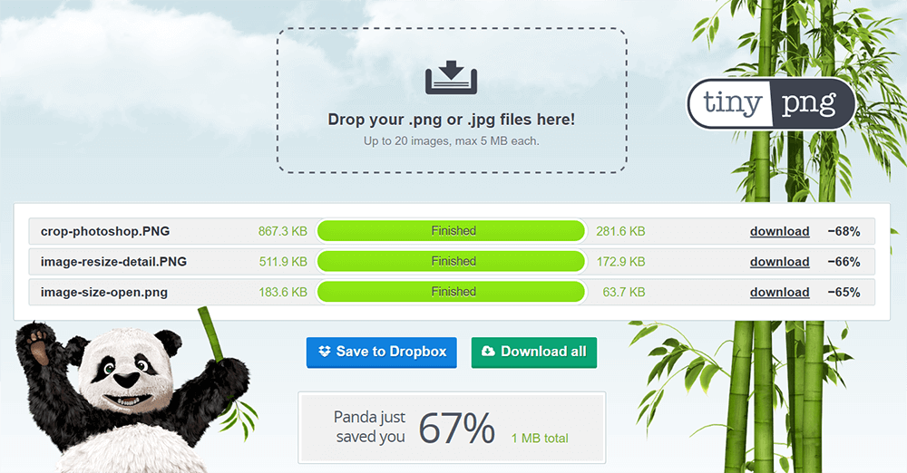 TinyPNG prikaz ekrana tiny-png