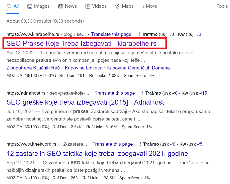 title tag search rezultati